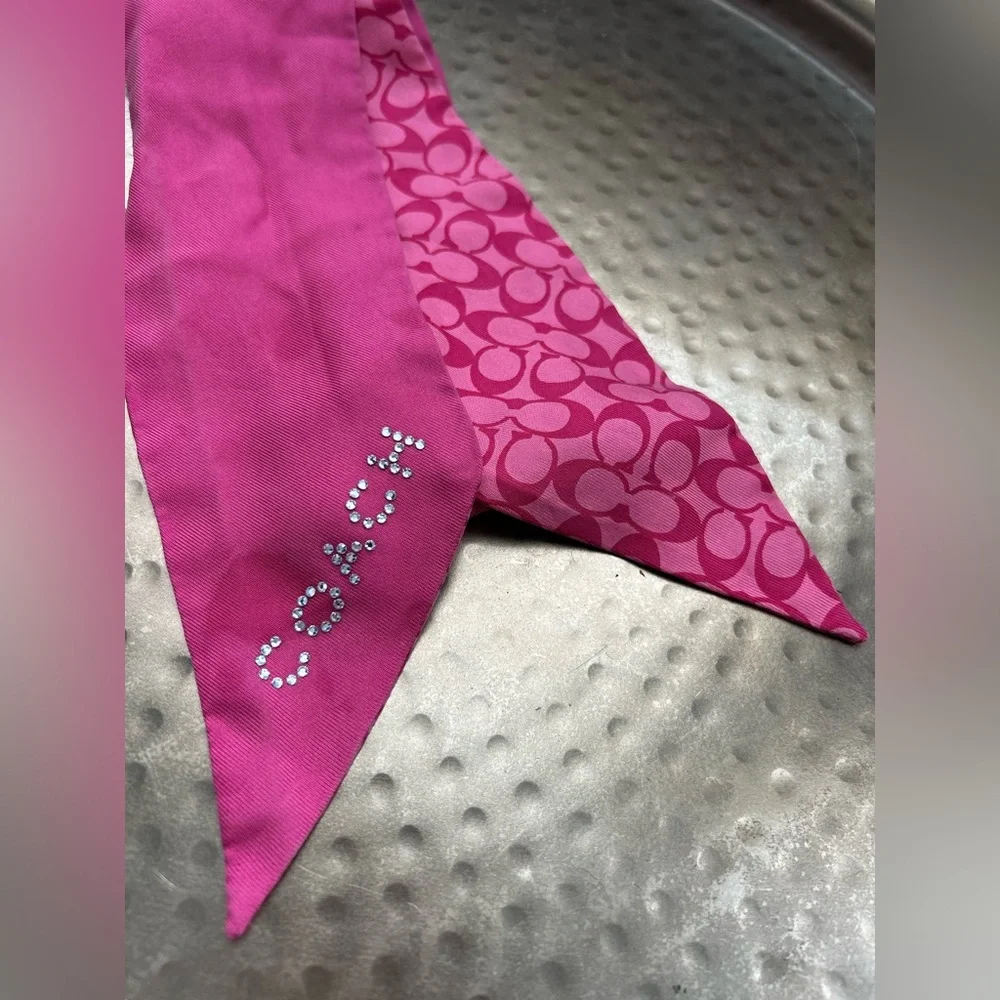 HTF Y2K Coach Bundle | 3 Silk Scarves | Signature C Stripe Skinny Ponytail Scarf - Picture 8 of 9